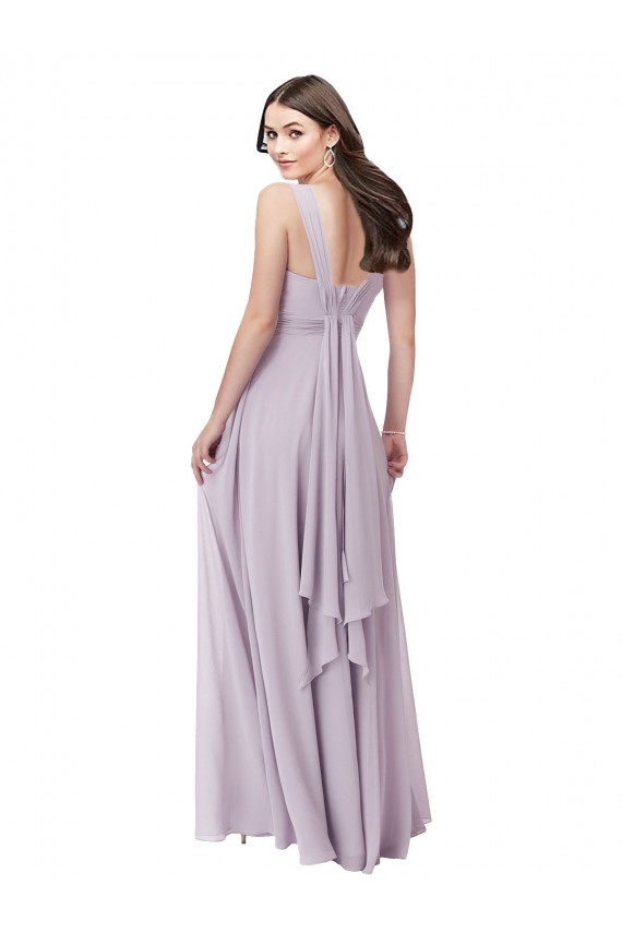 Lueur rose Trapèze Col V Mousseline Longue Robes demoiselle d'honneur Outlet