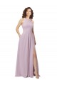 Lueur rose Trapèze Licou Col Haut Mousseline Longue Robes demoiselle d'honneur Outlet