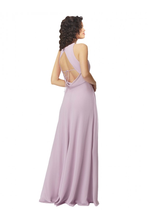 Lueur rose Trapèze Licou Col Haut Mousseline Longue Robes demoiselle d'honneur Outlet