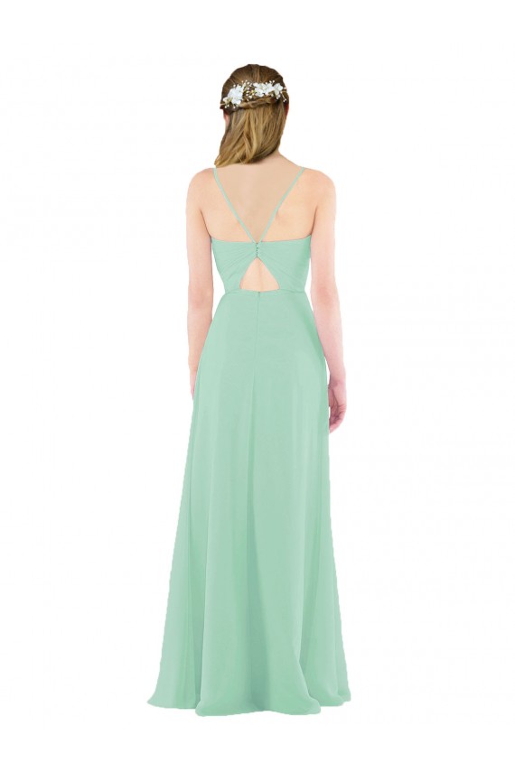 Menthe verte Fourreau Col V Mousseline Longue Robes demoiselle d'honneur Outlet