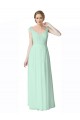 Menthe verte Trapèze Col V Mousseline Dentelle Longue Robes demoiselle d'honneur Outlet