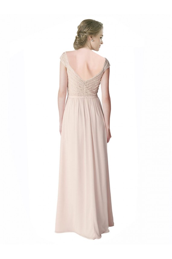 Menthe verte Trapèze Col V Mousseline Dentelle Longue Robes demoiselle d'honneur Outlet