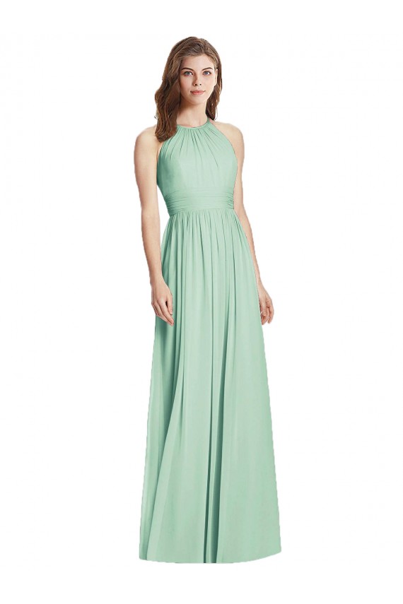 Menthe verte Trapèze Licou Mousseline Longue Robes demoiselle d'honneur Outlet