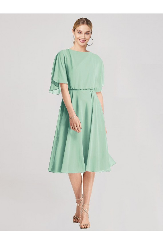 Menthe verte Trapèze Mousseline Courte Robes demoiselle d'honneur Outlet