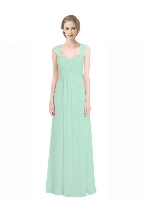 Menthe verte Trapèze Mousseline Dentelle Longue Robes demoiselle d'honneur Outlet