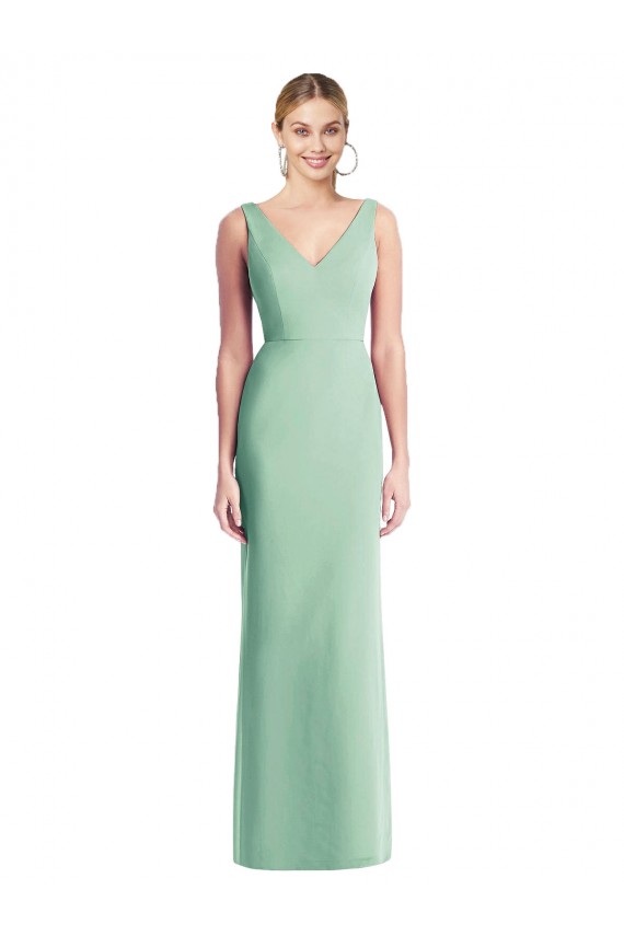 Menthe verte Trompette Col V Mousseline Longue Robes demoiselle d'honneur Outlet