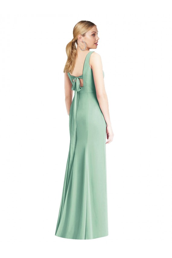 Menthe verte Trompette Col V Mousseline Longue Robes demoiselle d'honneur Outlet