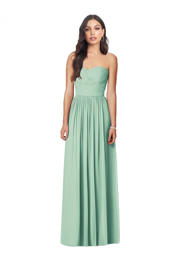 Menthe verte Trompette Sans bretelle Mousseline Longue Robes demoiselle d'honneur Outlet