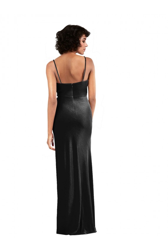 Noir Colonne Velours Stretch Longue Formelles Robes demoiselle d'honneur / Robes de soirée / Robes de bal Outlet