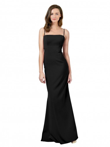 Noir Fourreau Bretelles spaghetti Col Carré Crêpe Stretch Longue Formelles Robes demoiselle d'honneur / Robes de soirée / Robes de bal Pas Chre