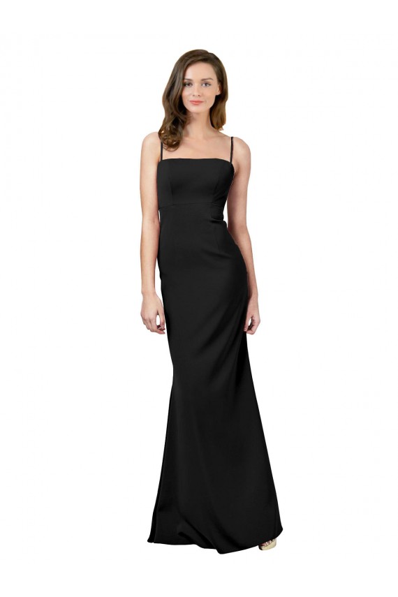 Noir Fourreau Bretelles spaghetti Col Carré Crêpe Stretch Longue Formelles Robes demoiselle d'honneur / Robes de soirée / Robes de bal Outlet