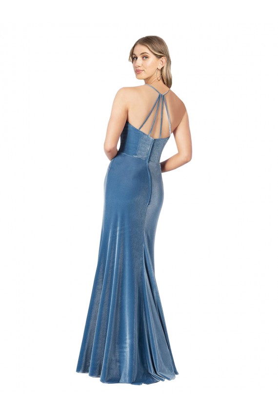 Noir Fourreau Bretelles spaghetti Col bijou Velours Stretch Longue Formelles Robes demoiselle d'honneur / Robes de soirée / Robes de bal Outlet