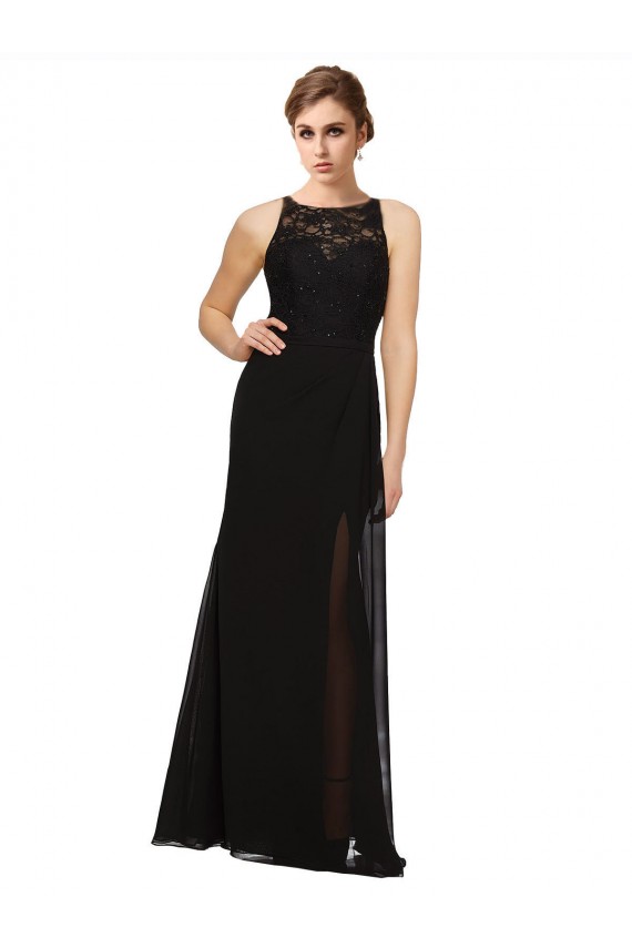 Noir Fourreau Col Haut Mousseline Dentelle Longue Robes demoiselle d'honneur Outlet