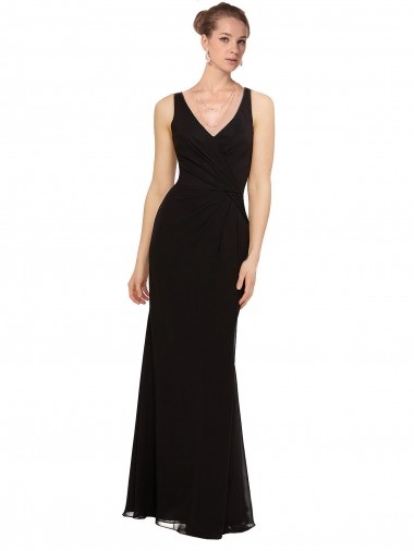Noir Fourreau Col V Mousseline Longue Robes demoiselle d'honneur Outlet