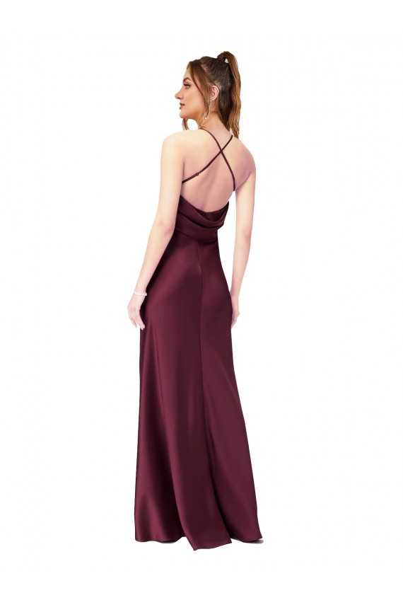 Noir Fourreau Col V Satiné Soyeux Longue Formelles Robes demoiselle d'honneur / Robes de soirée / Robes de bal Outlet