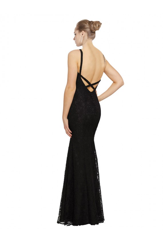 Noir Fourreau Col bijou Dentelle Longue Robes demoiselle d'honneur Outlet