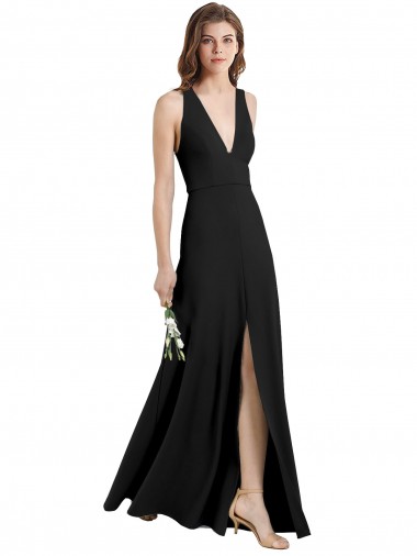 Noir Fourreau Licou Col V Crêpe Stretch Longue Formelles Robes demoiselle d'honneur / Robes de soirée / Robes de bal Pas Chre