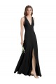 Noir Fourreau Licou Col V Crêpe Stretch Longue Formelles Robes demoiselle d'honneur / Robes de soirée / Robes de bal Outlet