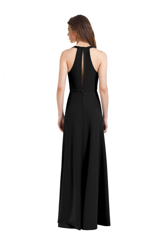 Noir Fourreau Licou Col V Crêpe Stretch Longue Formelles Robes demoiselle d'honneur / Robes de soirée / Robes de bal Outlet