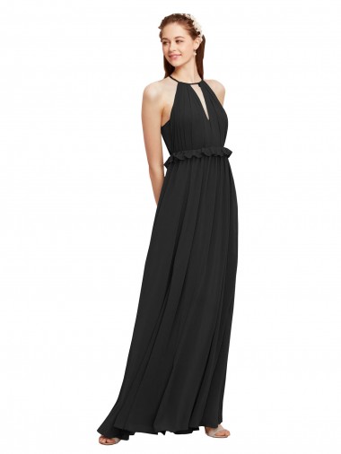 Noir Fourreau Licou Mousseline Longue Robes demoiselle d'honneur Outlet