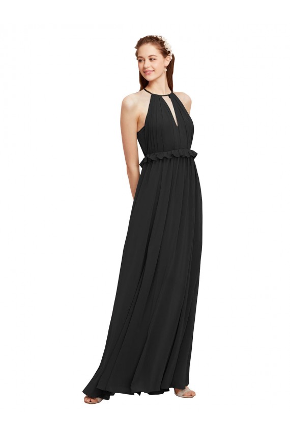 Noir Fourreau Licou Mousseline Longue Robes demoiselle d'honneur Outlet