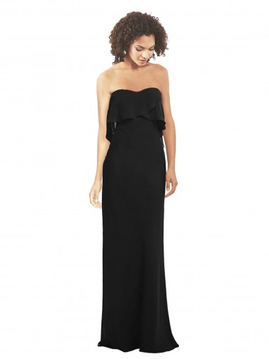 Noir Fourreau Sans bretelle Mousseline Longue Robes demoiselle d'honneur Outlet
