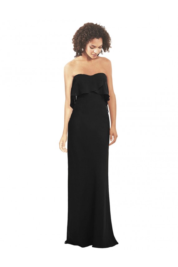 Noir Fourreau Sans bretelle Mousseline Longue Robes demoiselle d'honneur Outlet