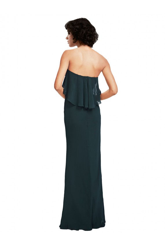 Noir Fourreau Sans bretelle Mousseline Longue Robes demoiselle d'honneur Outlet