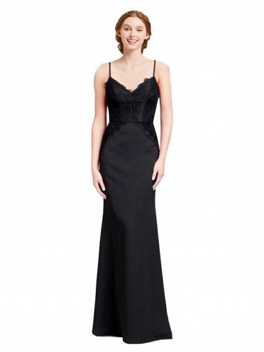 Noir Sirène Bretelles spaghetti Col V Crêpe Stretch Longue Robes demoiselle d'honneur / Robes de bal Outlet