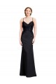 Noir Sirène Bretelles spaghetti Col V Crêpe Stretch Longue Robes demoiselle d'honneur / Robes de bal Outlet