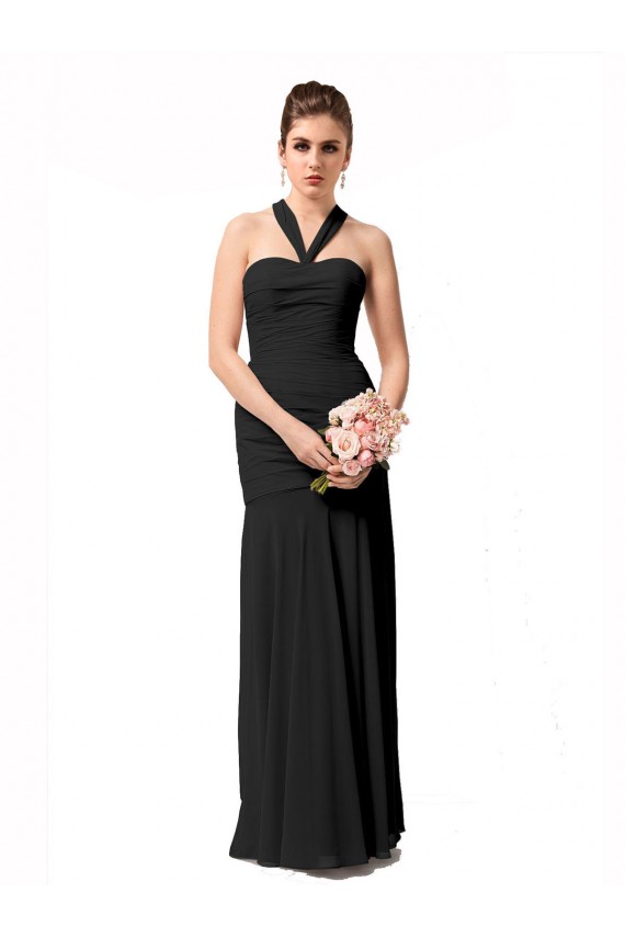 Noir Sirène Licou Mousseline Longue Robes demoiselle d'honneur Outlet