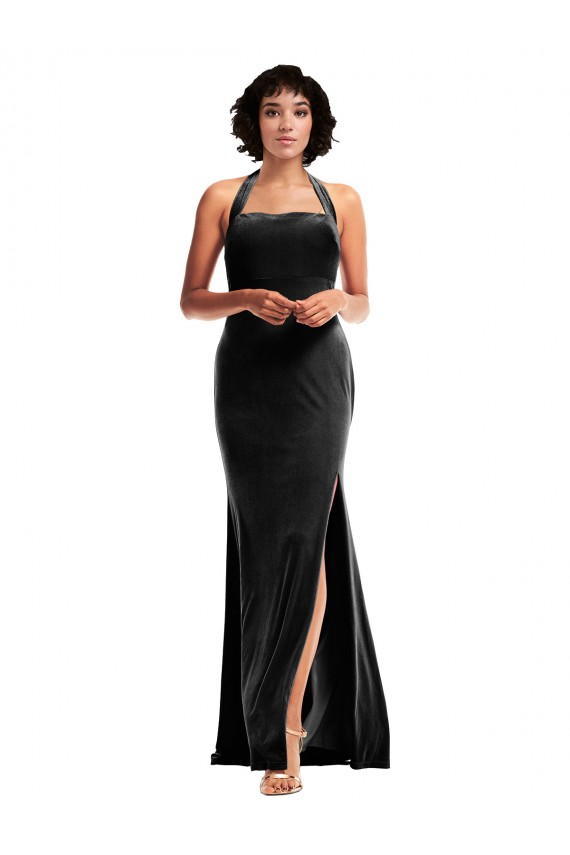 Noir Sirène Licou Velours Stretch Longue Formelles Robes demoiselle d'honneur / Robes de soirée / Robes de bal Outlet