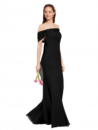 Noir Sirène Épaule Dénudée Mousseline Longue Robes demoiselle d'honneur / Robes de bal Pas Chre