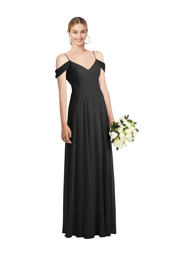 Noir Trapèze Bretelles spaghetti Mousseline Longue Robes demoiselle d'honneur Outlet