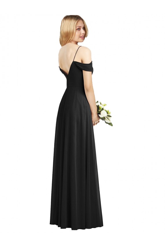 Noir Trapèze Bretelles spaghetti Mousseline Longue Robes demoiselle d'honneur Outlet
