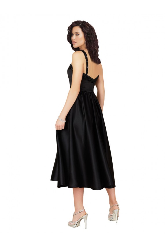 Noir Trapèze Col Carré Satiné Courte Robes demoiselle d'honneur / Robes de bal / Robes de cocktail Outlet