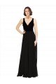 Noir Trapèze Col V Mousseline Velours Longue Robes demoiselle d'honneur / Robes de bal Outlet