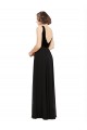 Noir Trapèze Col V Mousseline Velours Longue Robes demoiselle d'honneur / Robes de bal Outlet