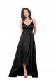 Noir Trapèze Col V Satiné Soyeux Longue Asymétrique Formelles Robes demoiselle d'honneur / Robes de soirée / Robes de bal Outlet