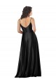 Noir Trapèze Col V Satiné Soyeux Longue Formelles Robes demoiselle d'honneur / Robes de soirée / Robes de bal Outlet