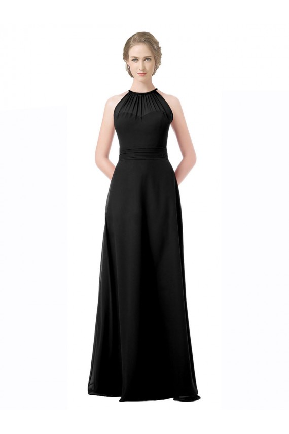 Noir Trapèze Licou Mousseline Longue Robes demoiselle d'honneur Outlet
