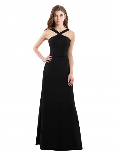 Noir Trapèze Licou Mousseline Longue Robes demoiselle d'honneur Pas Chre