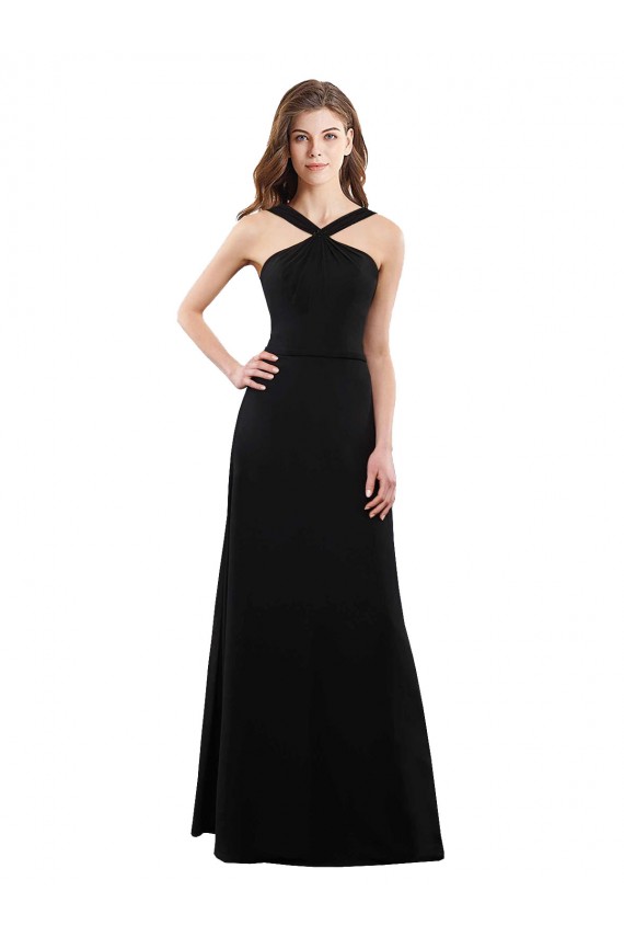 Noir Trapèze Licou Mousseline Longue Robes demoiselle d'honneur Outlet