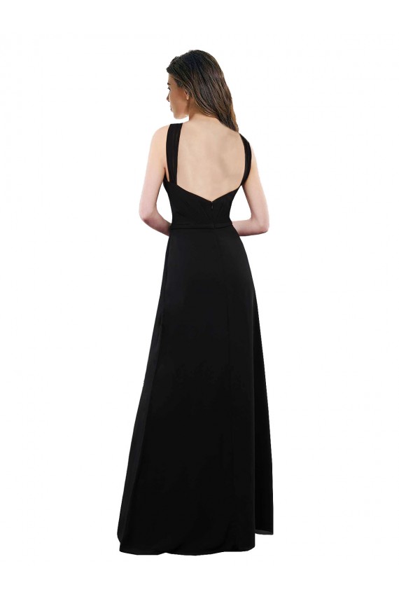 Noir Trapèze Licou Mousseline Longue Robes demoiselle d'honneur Outlet
