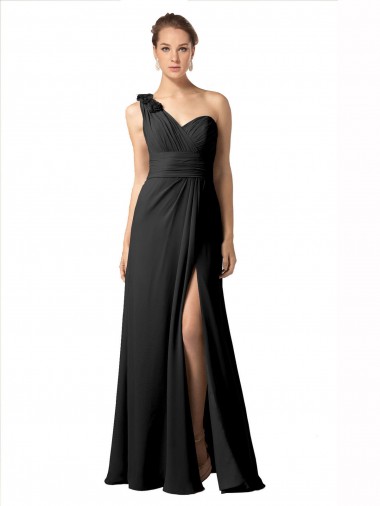 Noir Trapèze Mousseline Longue Robes demoiselle d'honneur Outlet