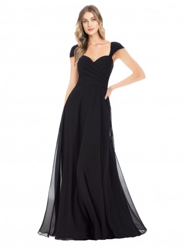 Noir Trapèze Mousseline Longue Robes demoiselle d'honneur Outlet