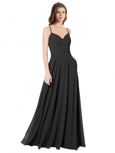 Noir Trapèze Mousseline Longue Robes demoiselle d'honneur Outlet