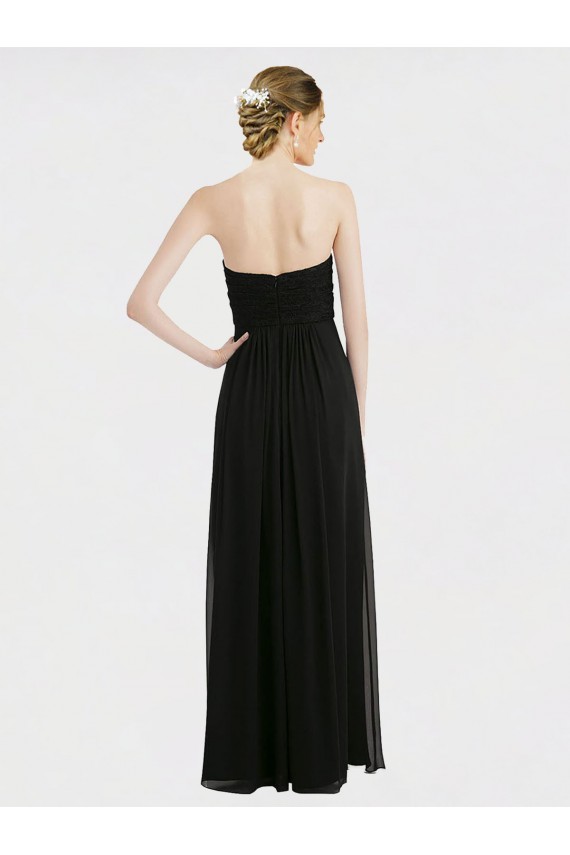 Noir Trapèze Sans bretelle Mousseline Dentelle Longue Robes demoiselle d'honneur Outlet