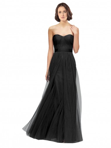 Noir Trapèze Tulle Longue Robes demoiselle d'honneur Outlet