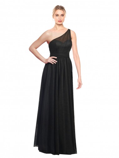 Noir Trapèze Tulle Longue Robes demoiselle d'honneur Outlet